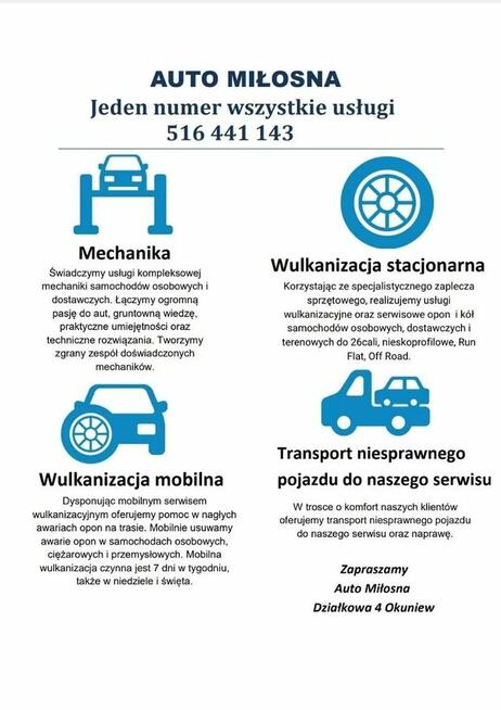 Mechanik, serwis opon, mobilna wulkanizacja, klimatyzacja