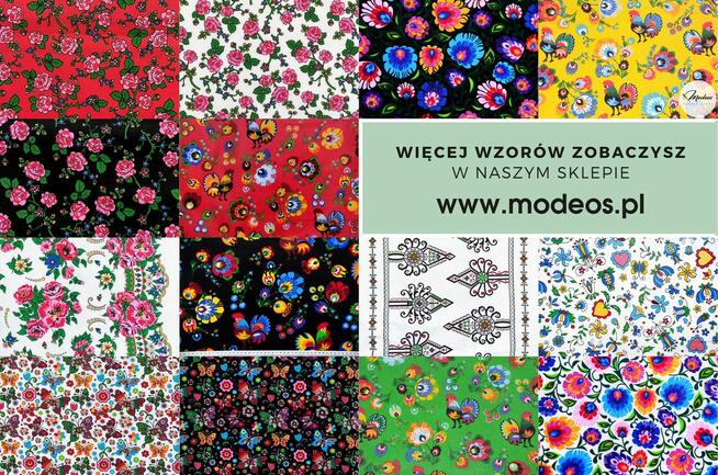 Tkanina wzór łowicki, materiał bawełna ludowa - hurtownia