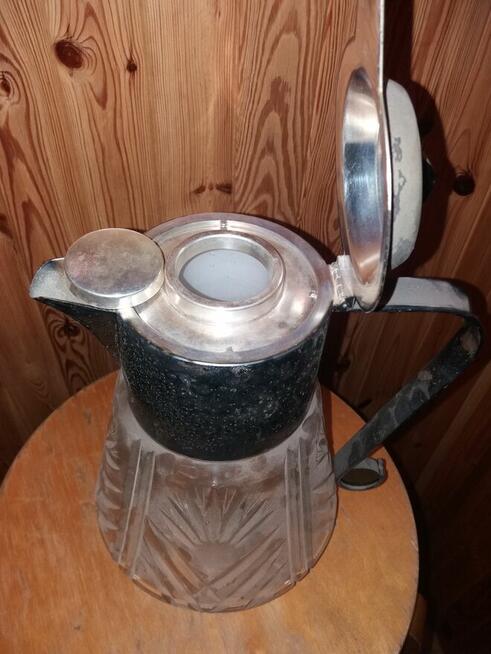 Stary dzbanek kryształowo srebrny z wkładem do lodu