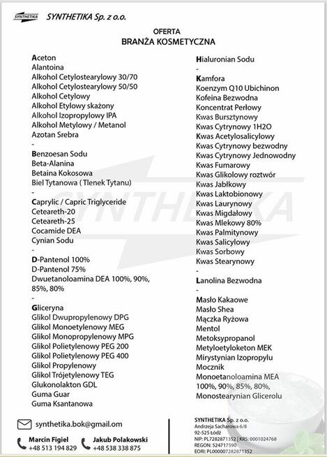 Surowce Chemiczne Odczynniki Przemysł Laboratoria