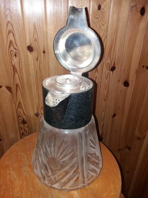 Stary dzbanek kryształowo srebrny z wkładem do lodu