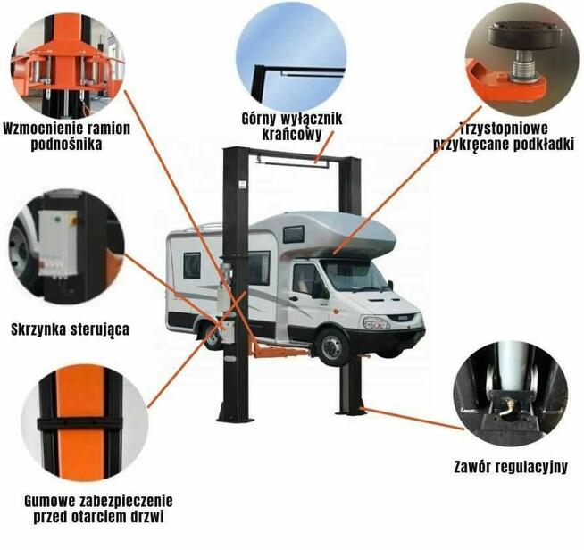 Podnośnik dwukolumnowy łączony górą do busów 6T automat