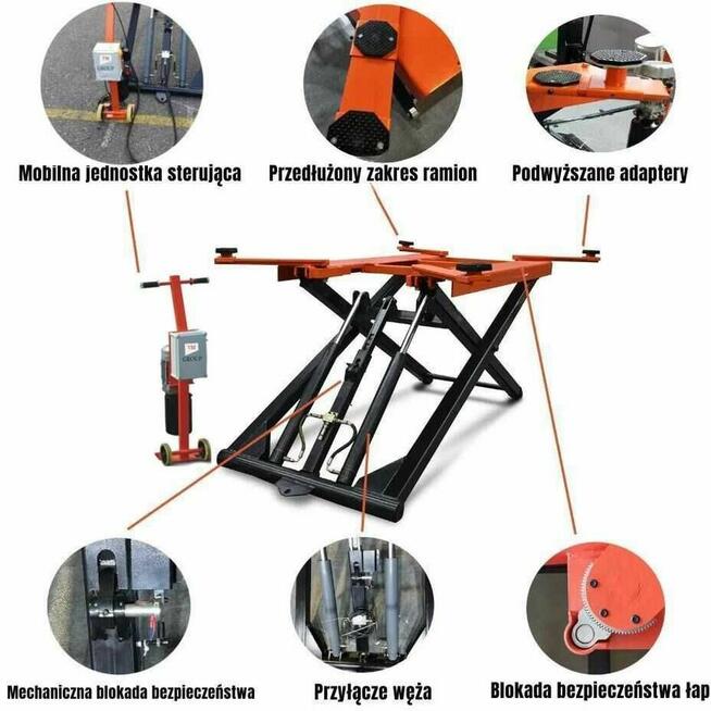Podnośnik nożycowy mobilny 2,8T 1,45M regulowany łapy solidny