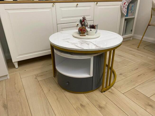 Zestaw kawowy do salonu - marmur, złoto.