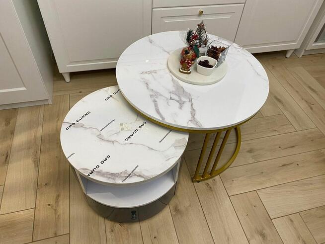 Zestaw kawowy do salonu - marmur, złoto.