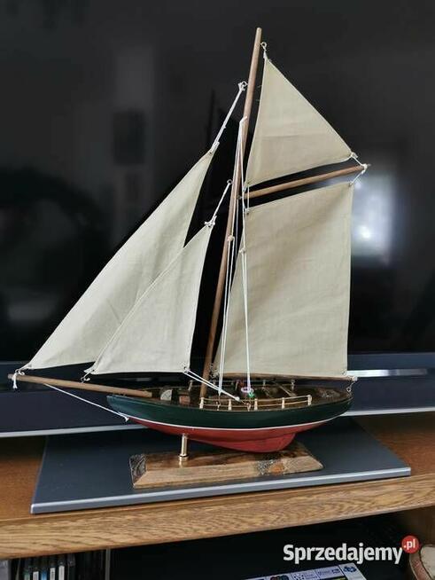 Drewniany Jacht łódź z żaglami ładna dekoracja do podmalunku