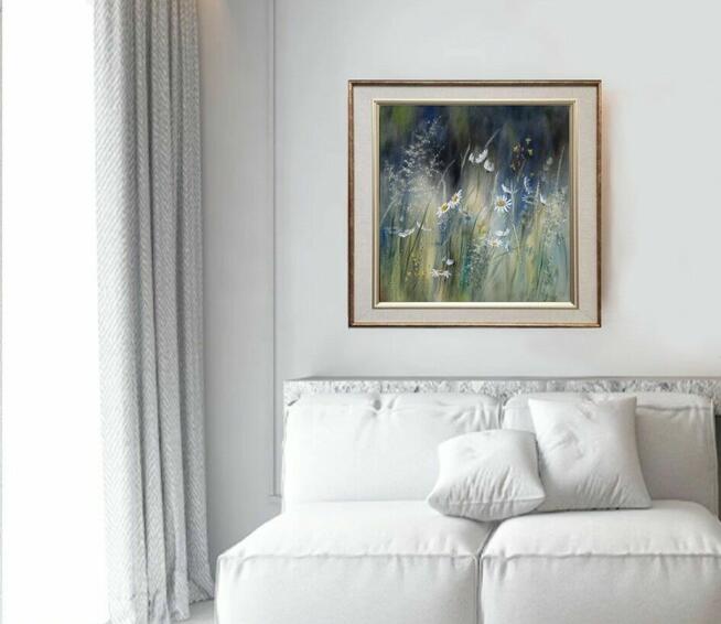 Łąka Kwiaty, ręcznie malowany olejny, L. Olbrycht