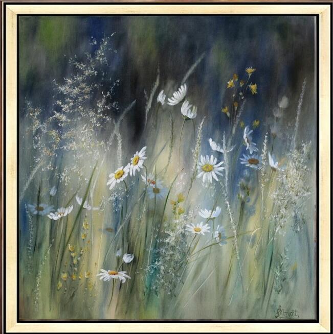 Łąka Kwiaty, ręcznie malowany olejny, L. Olbrycht