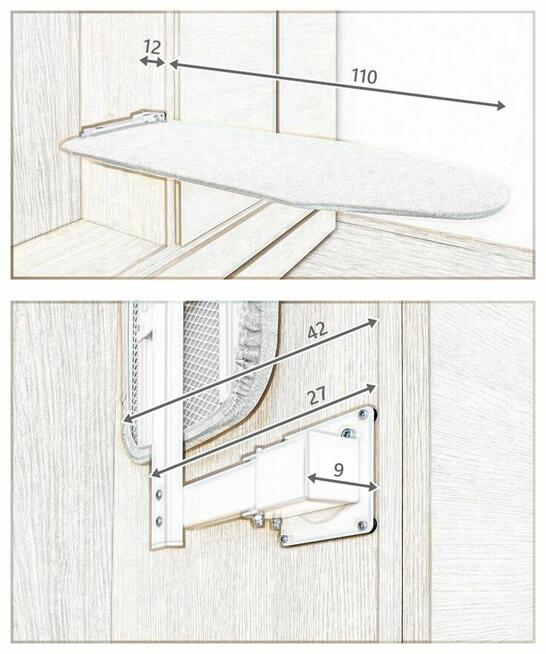 Deska do prasowania montowana w szafie 108 x 32 cm
