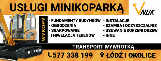 Usługi Minikoparką Koparką 2,5T + Transport wywrotką - Łódź