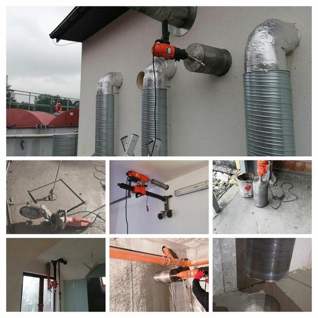 Wiercenie w betonie. Przewierty. Otwory do klimatyzacji.