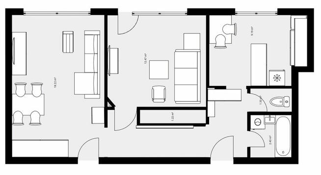 Mieszkanie całkowicie wyposażone 54 m²