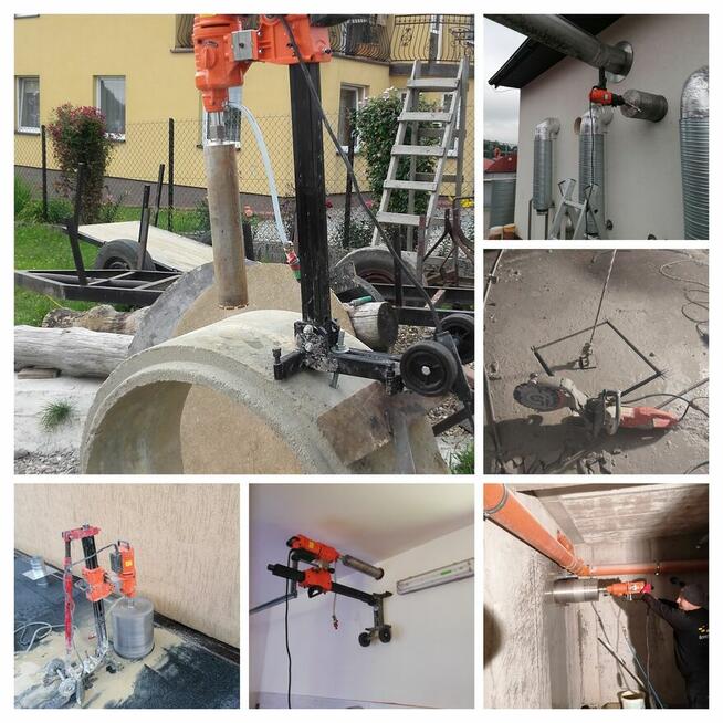 Wiercenie w betonie. Przewierty. Otwory do klimatyzacji.