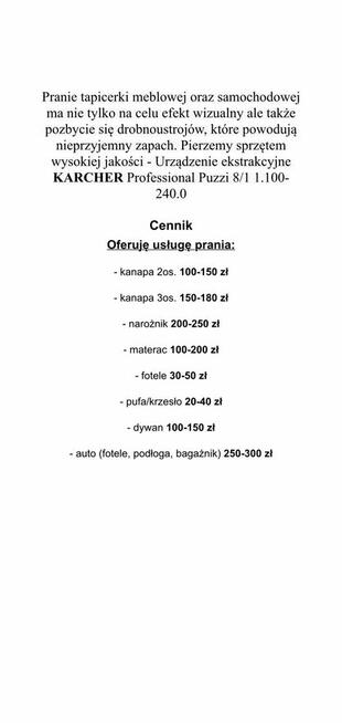 Pranie tapicerki meblowej oraz samochodowej