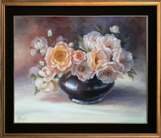Bukiet Róż, ręcznie malowany olejny, L. Olbrycht