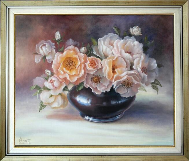 Bukiet Róż, ręcznie malowany olejny, L. Olbrycht