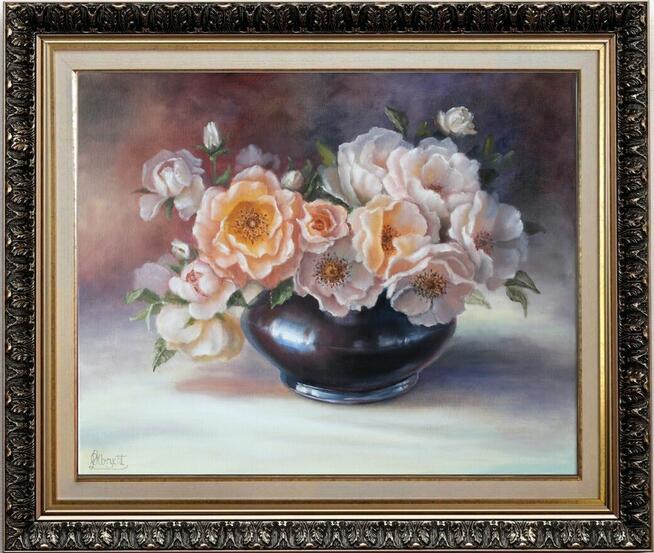 Bukiet Róż, ręcznie malowany olejny, L. Olbrycht