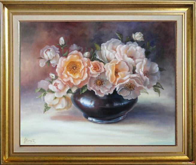 Bukiet Róż, ręcznie malowany olejny, L. Olbrycht