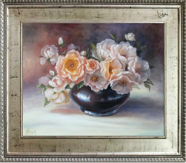 Bukiet Róż, ręcznie malowany olejny, L. Olbrycht