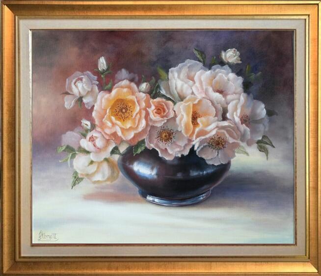 Bukiet Róż, ręcznie malowany olejny, L. Olbrycht