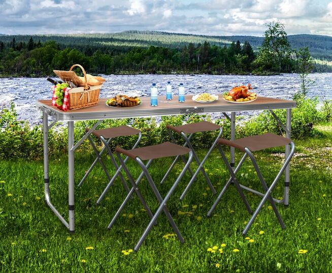 STOLIK TURYSTYCZNY SKŁADANY + 4 KRZESŁA zestaw mebli