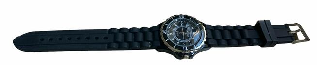 Męski czarny zegarek Geneva z gumowym paskiem