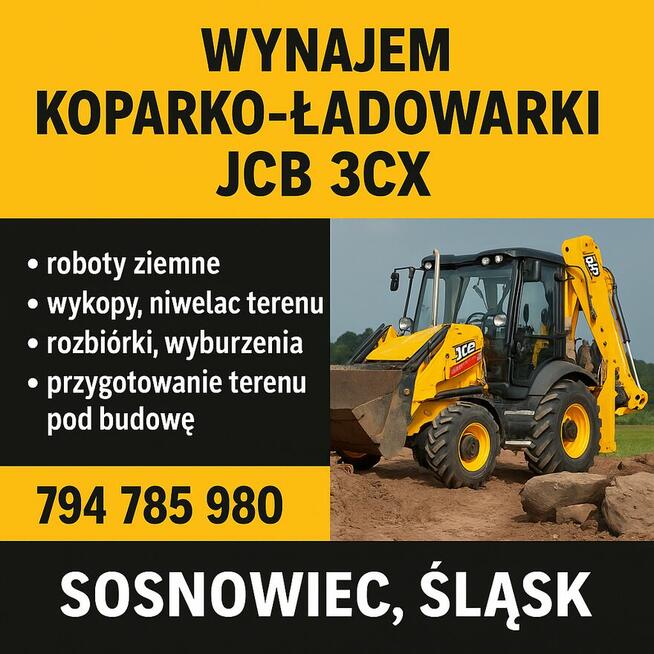 Sosnowiec – wynajem koparko-ładowarki JCB 3CX z operatorem –