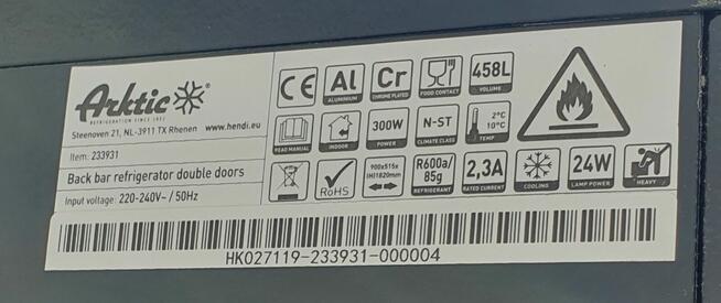 Witryna chłodnicza przeszkolona 2-drzwiowa 54/25/1