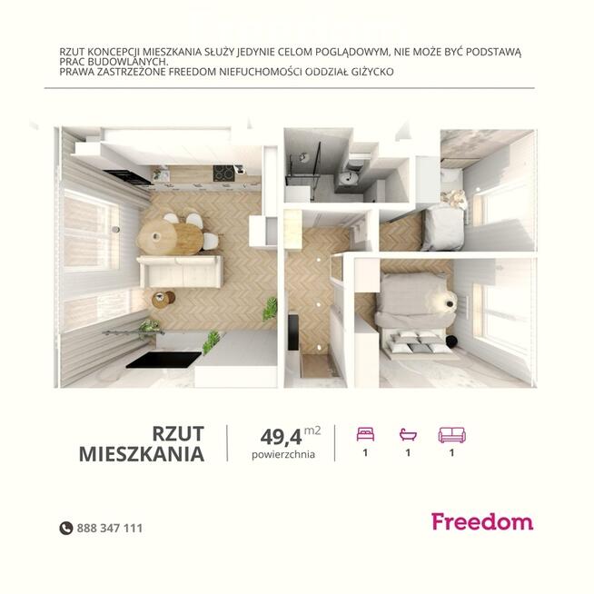 Mieszkanie Giżycko, Kombatantów 6, 49 m2
