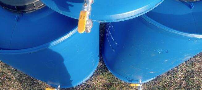 Beczki na deszczówkę 220 litrów Metalowy KRANIK 3/4