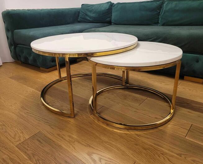 Zestaw złotych stolików, stoliki kawowe, glamour, AKANT Meble