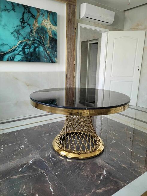 Złoty Stół Glamour, Stół okrągły, AKANT Meble