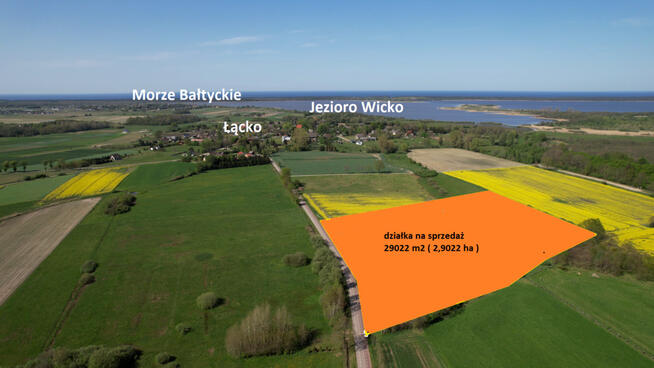 Działka bud. 2,90 ha nad morzem i jeziorem Łącko