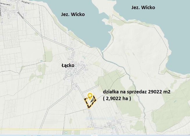 Działka bud. 2,90 ha nad morzem i jeziorem Łącko