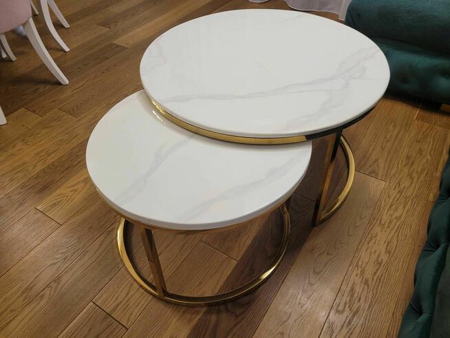 Zestaw złotych stolików, stoliki kawowe, glamour, AKANT Meble