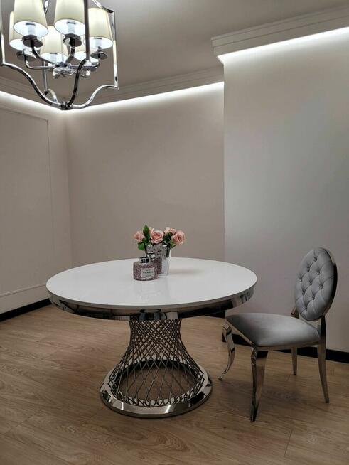 STÓŁ OKRĄGŁY Srebrny, glamour, Rozkładany, Luxury, AKANT Meble