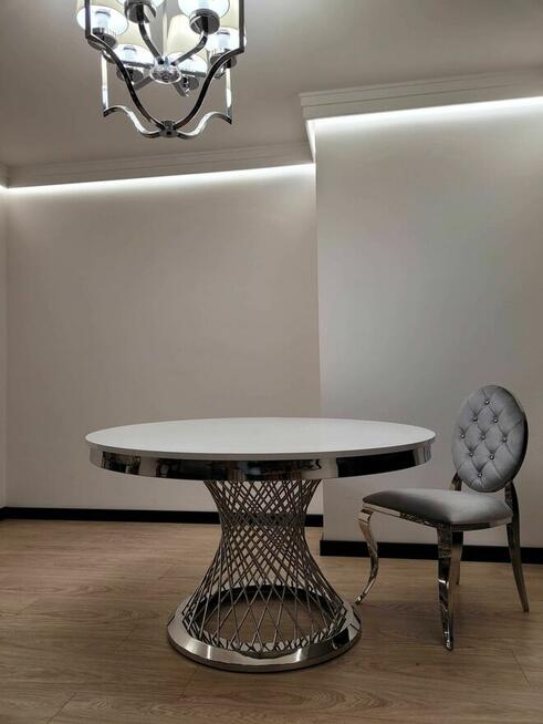 STÓŁ OKRĄGŁY Srebrny, glamour, Rozkładany, Luxury, AKANT Meble