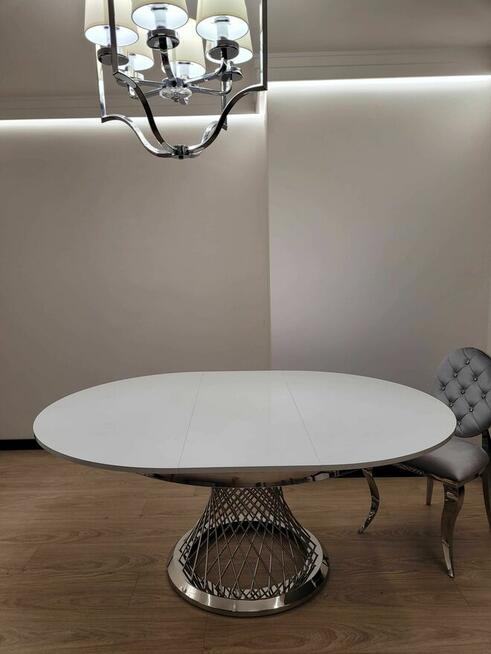 STÓŁ OKRĄGŁY Srebrny, glamour, Rozkładany, Luxury, AKANT Meble
