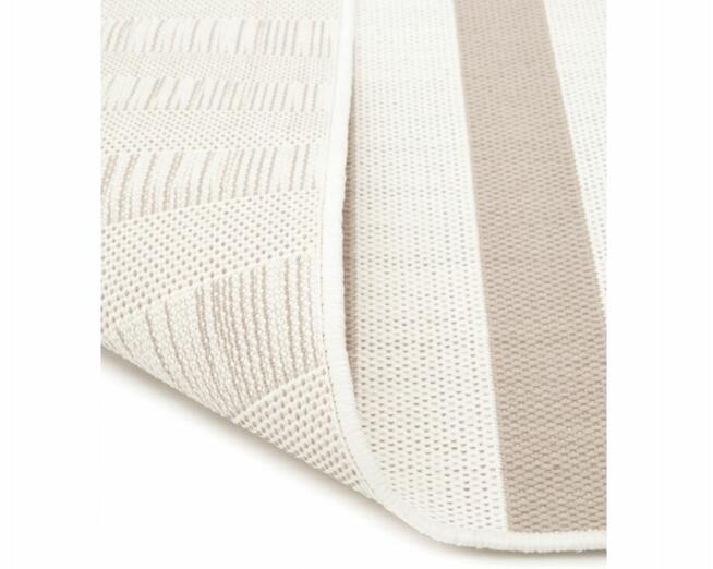 Dywan 117x170 dom taras altanka biało beżowe pasy