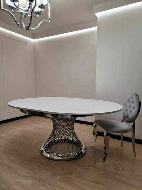STÓŁ OKRĄGŁY Srebrny, glamour, Rozkładany, Luxury, AKANT Meble
