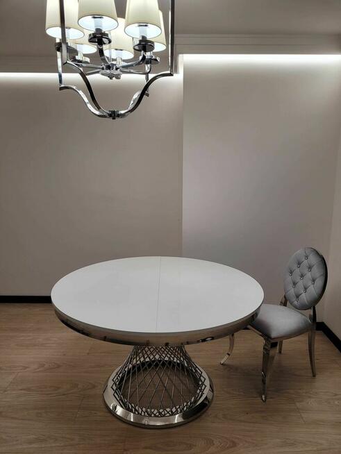 STÓŁ OKRĄGŁY Srebrny, glamour, Rozkładany, Luxury, AKANT Meble