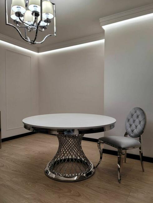 STÓŁ OKRĄGŁY Srebrny, glamour, Rozkładany, Luxury, AKANT Meble