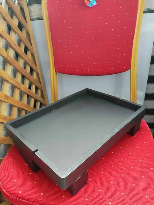 Stolik do łóżka taca przyłóżkowy drewniany czarny półka