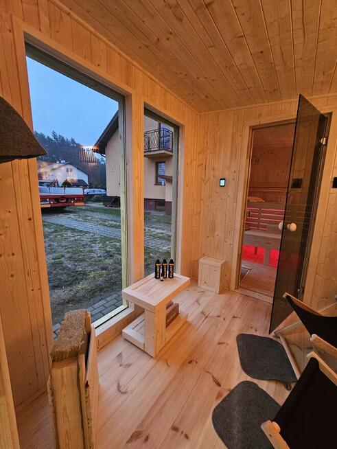 Sauna ogrodowa Premium z przedsionkiem oraz tarasem + balia