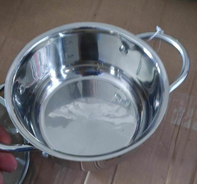 Garnki stalowe Sapir 9 el + ściereczki+ łyżeczki+ obieraczka