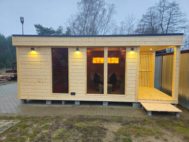 Sauna ogrodowa Premium z przedsionkiem oraz tarasem + balia