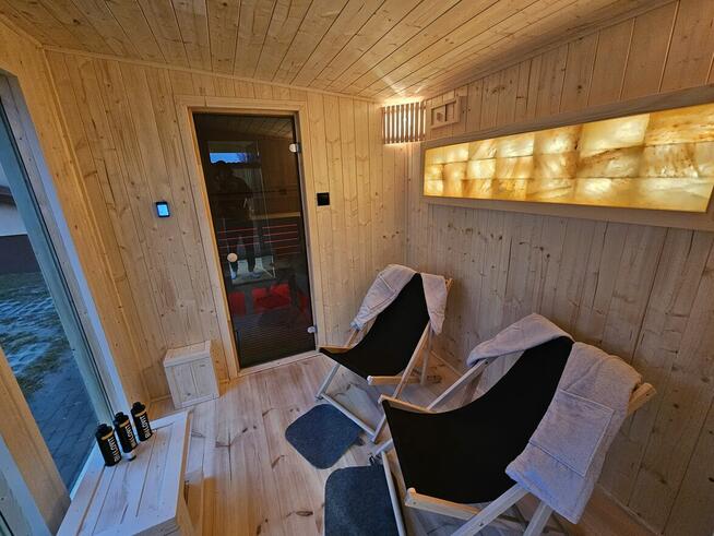 Sauna ogrodowa Premium z przedsionkiem oraz tarasem + balia