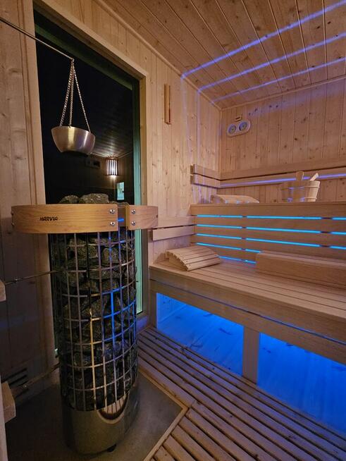 Sauna ogrodowa Premium z przedsionkiem oraz tarasem + balia