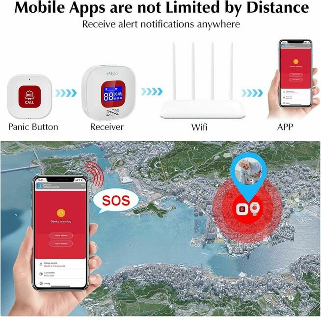 eMylo Telefon Alarmowy dla seniora WiFi SOS Pager Dzwonek