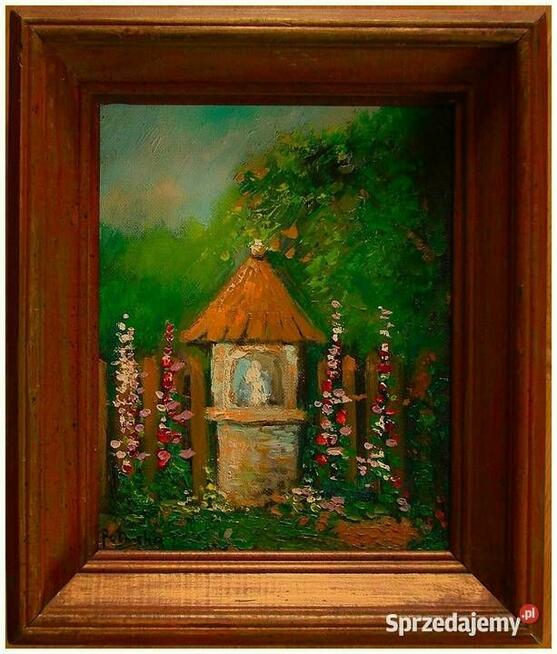 Kapliczka przydrożna obraz olejny 20-25cm w ramie dostępny